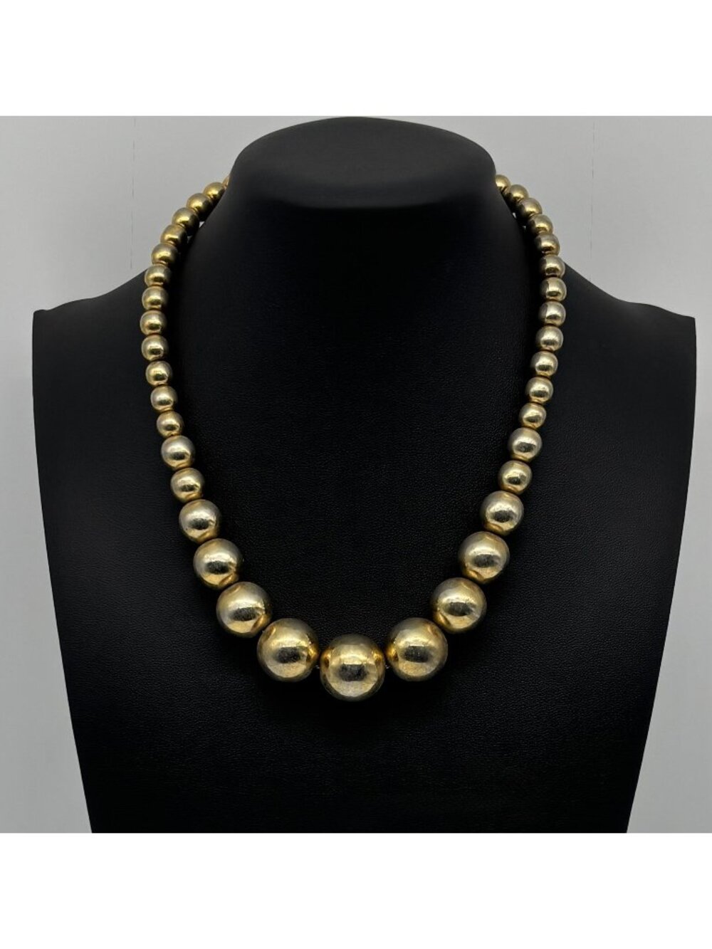 Vintage Mid Century Graduated Gold Tone Metal Ball Beaded Necklace Adjustable